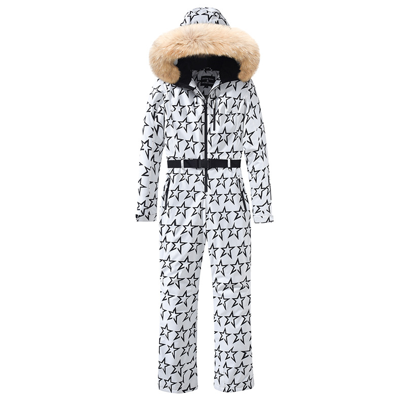 Dames skipak met grafische print en faux fur capuchon
