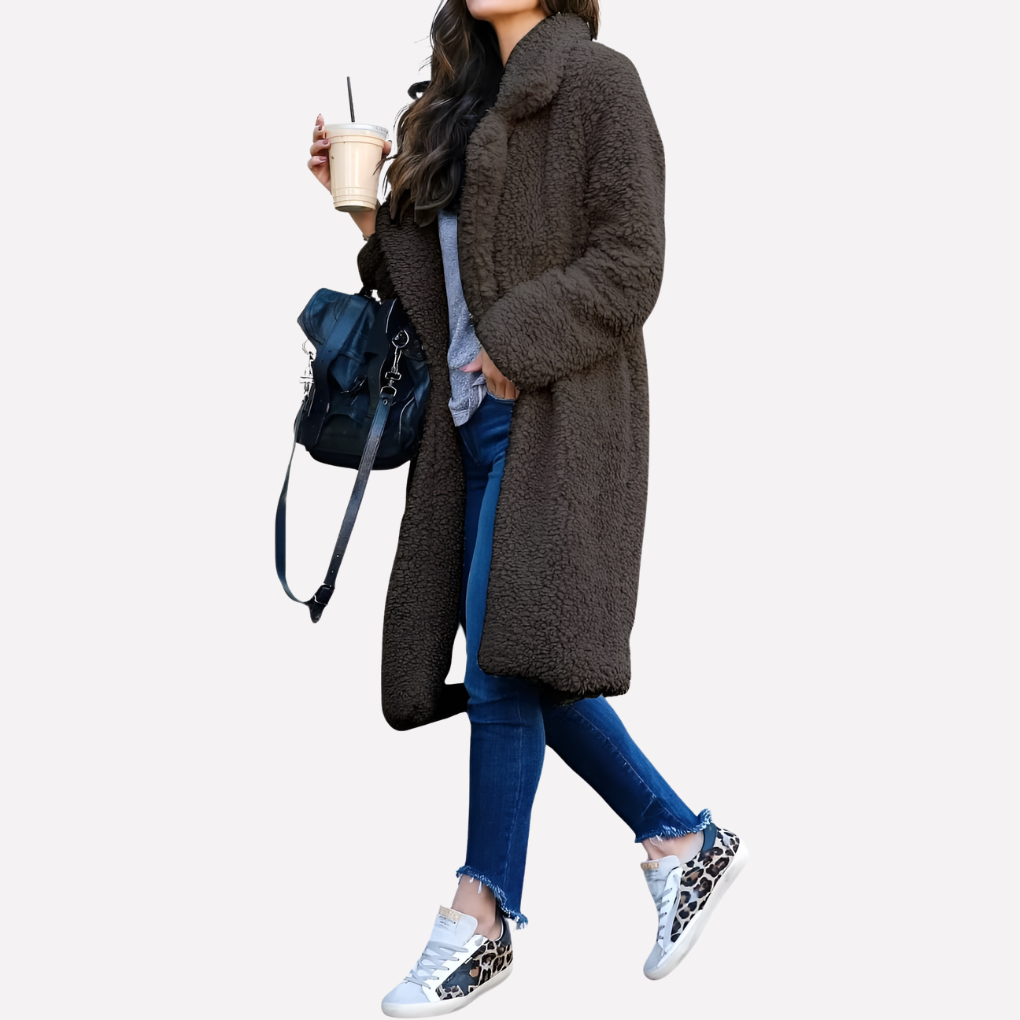 Dames teddy mantel met lange pasvorm