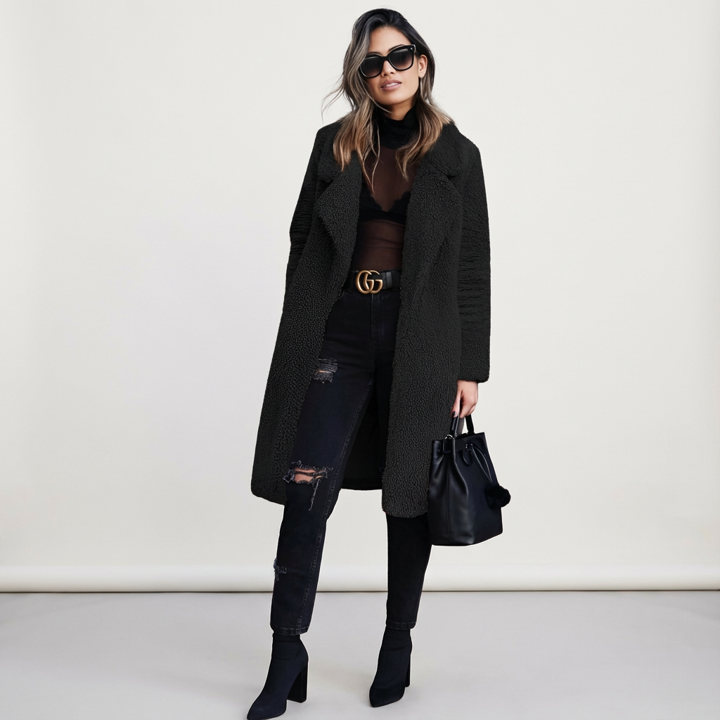 Dames teddy mantel met lange pasvorm