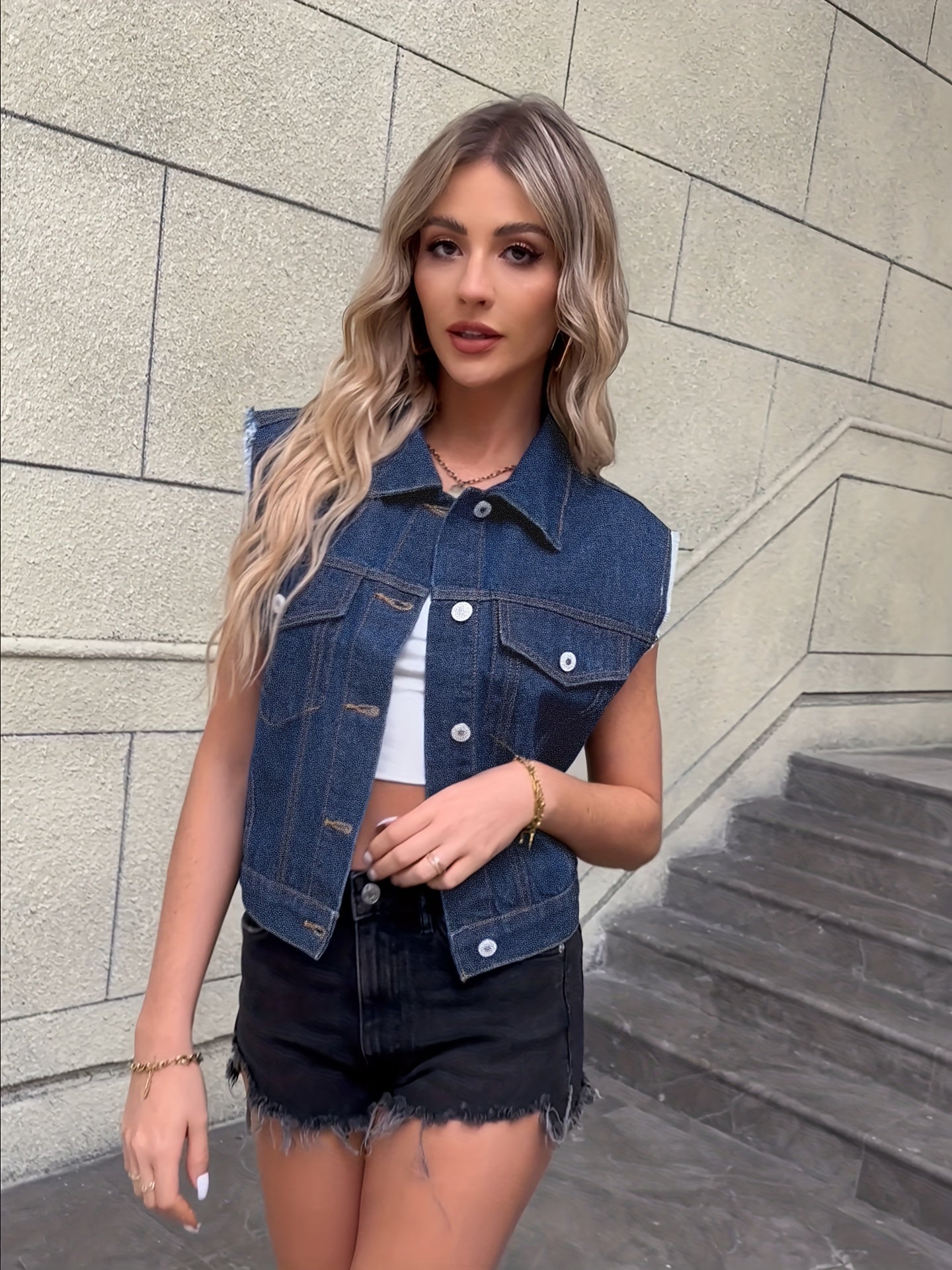 Denim gilet met stoere vintage look - Jade