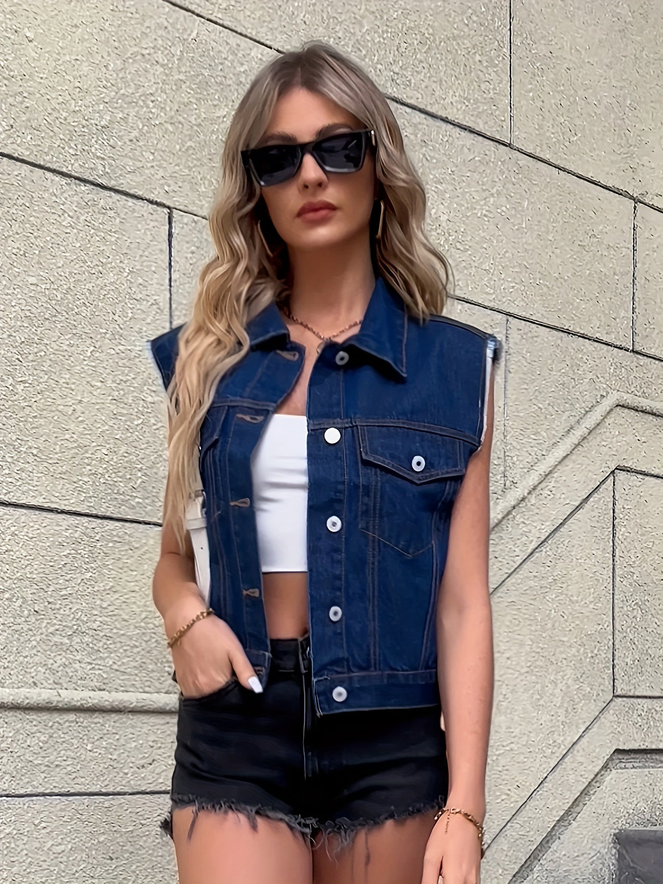 Denim gilet met stoere vintage look - Jade