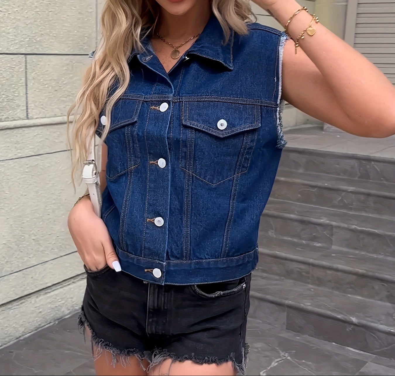 Denim gilet met stoere vintage look - Jade