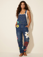 Denim tuinbroek met bloemenprint - Fleur