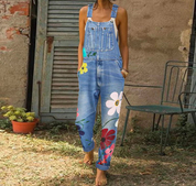 Denim tuinbroek met bloemenprint - Fleur