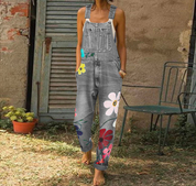 Denim tuinbroek met bloemenprint - Fleur