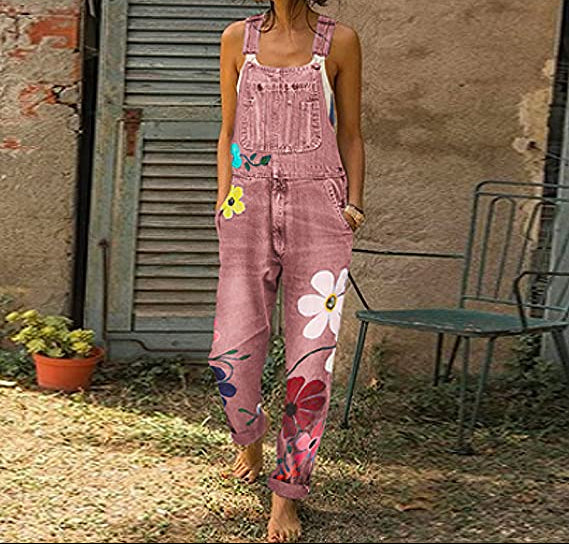 Denim tuinbroek met bloemenprint - Fleur