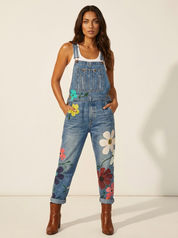 Denim tuinbroek met bloemenprint - Fleur