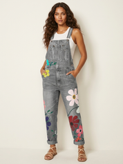 Denim tuinbroek met bloemenprint - Fleur