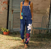 Denim tuinbroek met bloemenprint - Fleur