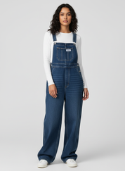 Denim tuinbroek met wijde pijpen en verstelbare bandjes