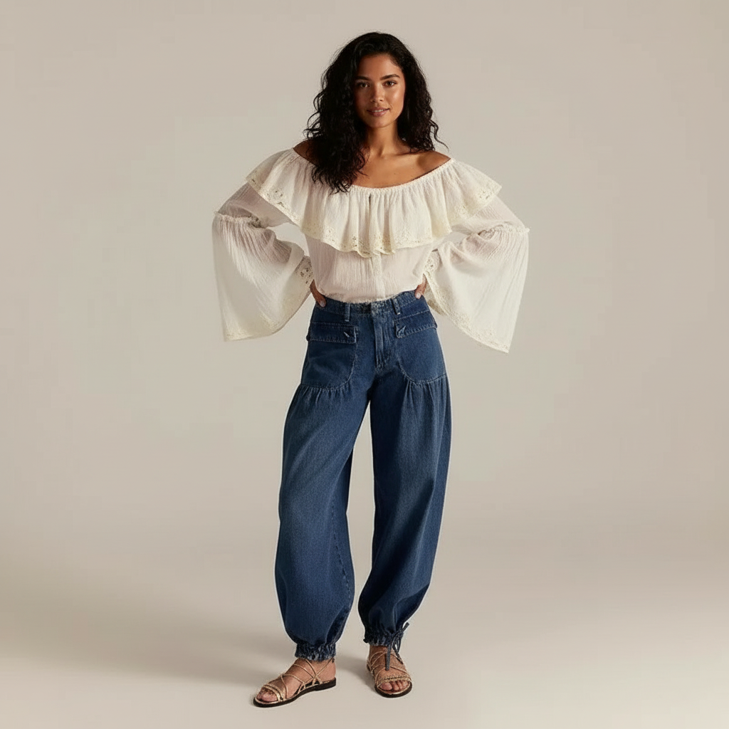 Denim harem joggers for women – Santi