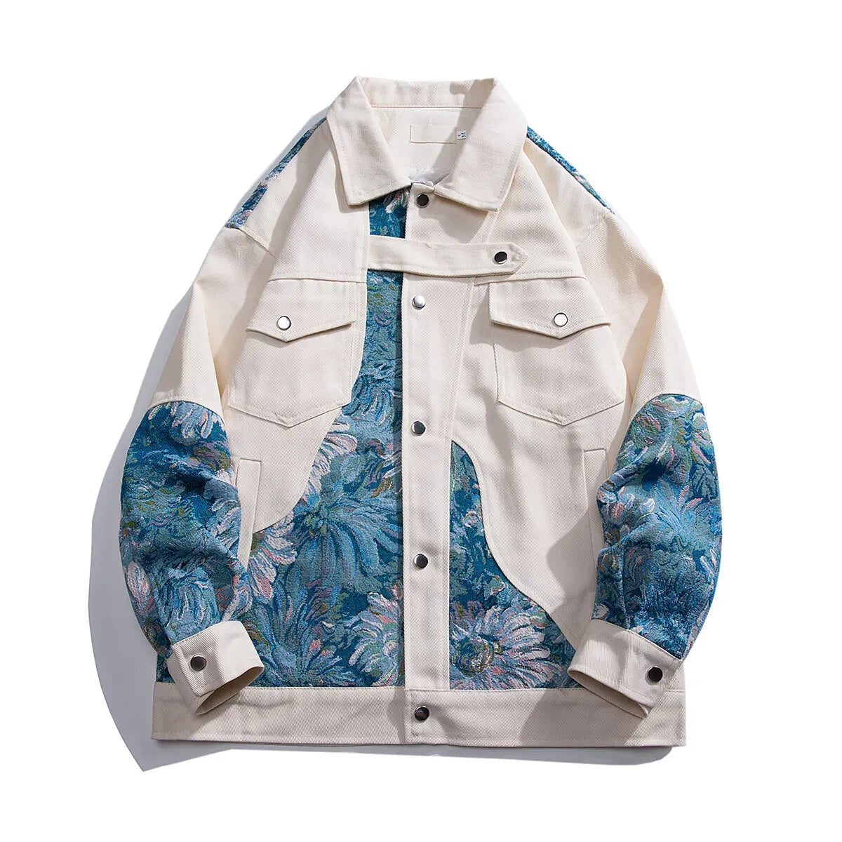 Denim jacket met geborduurde bloemenpanelen – Noéline