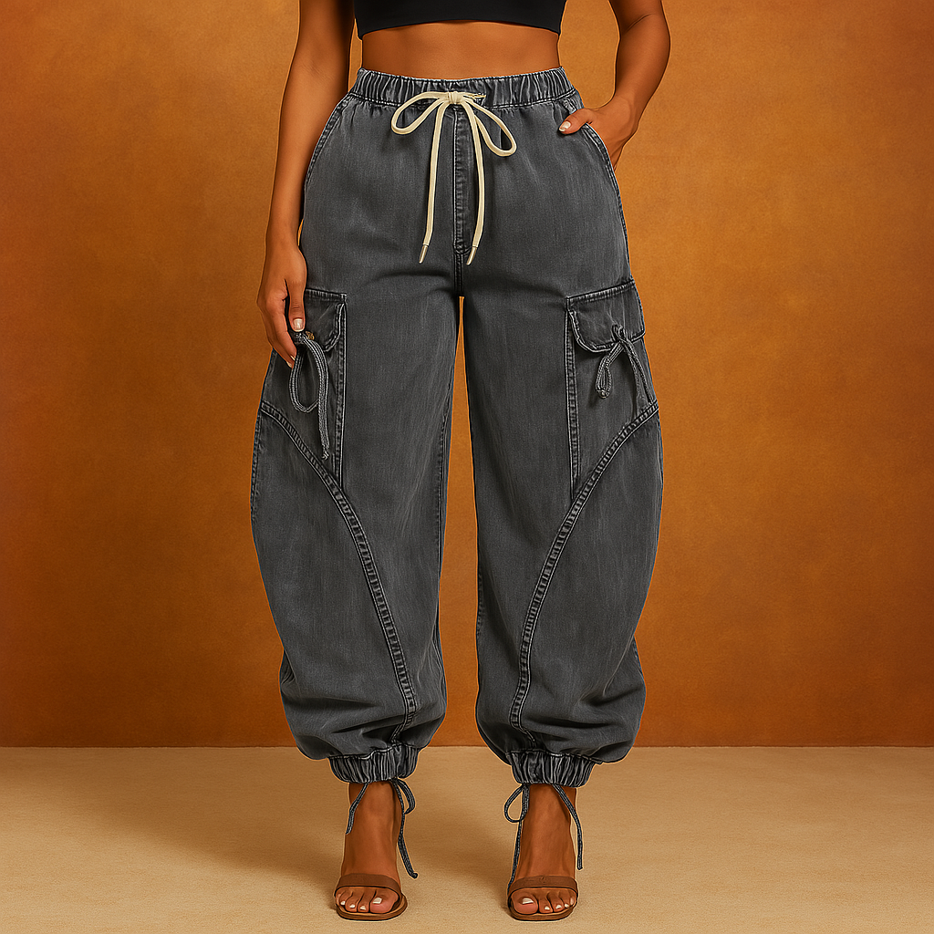Drawcord denim jogger dames – Runway