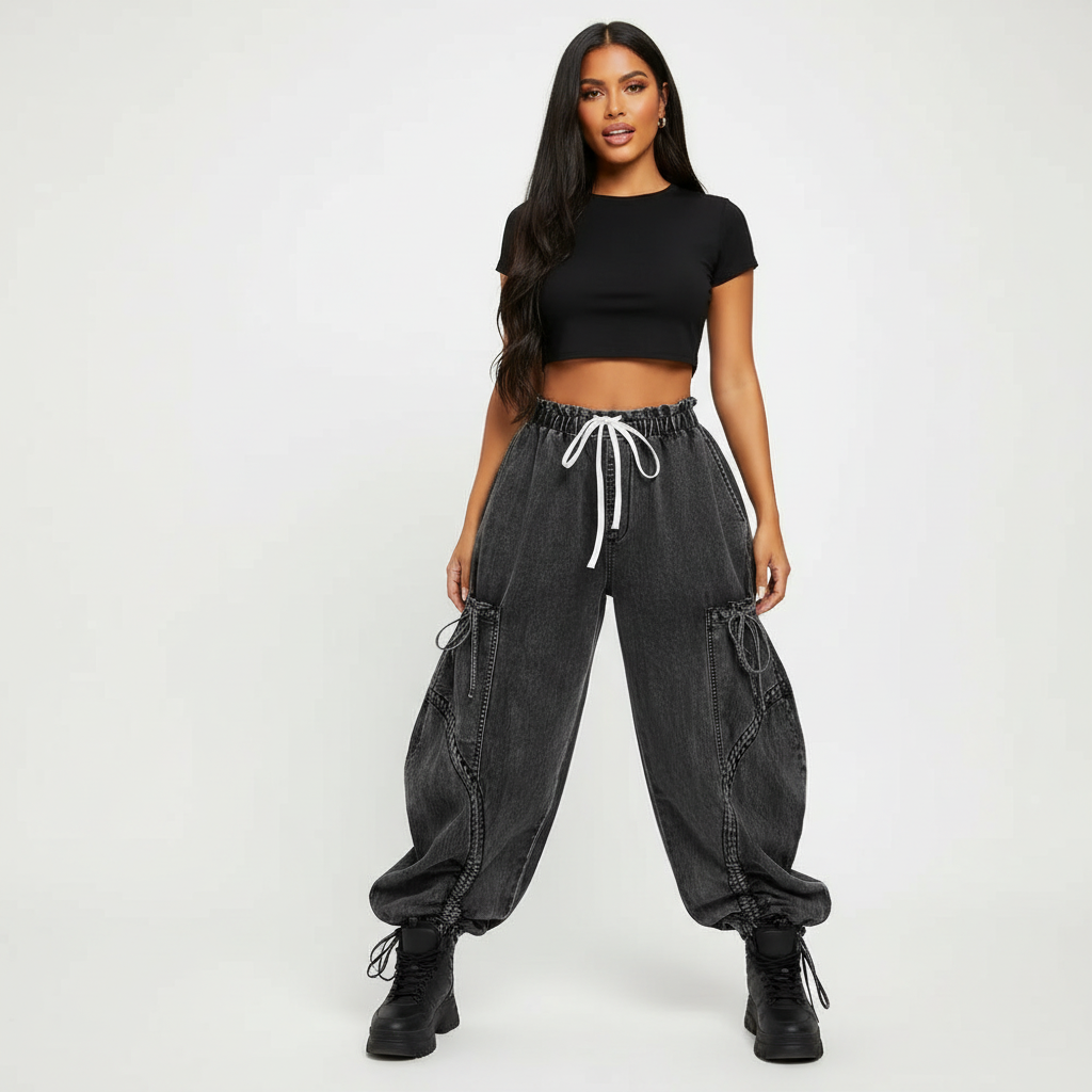 Drawcord denim jogger dames – Runway