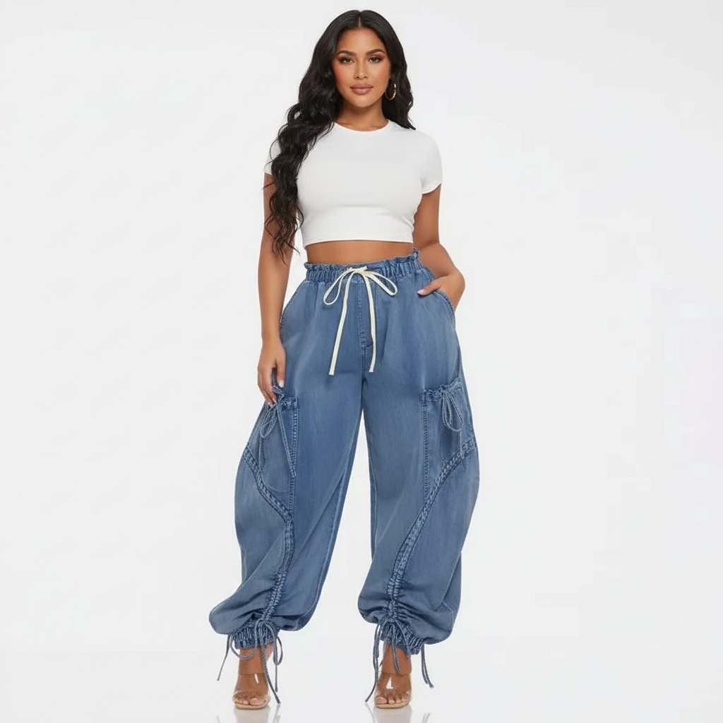 Drawcord denim jogger dames – Runway