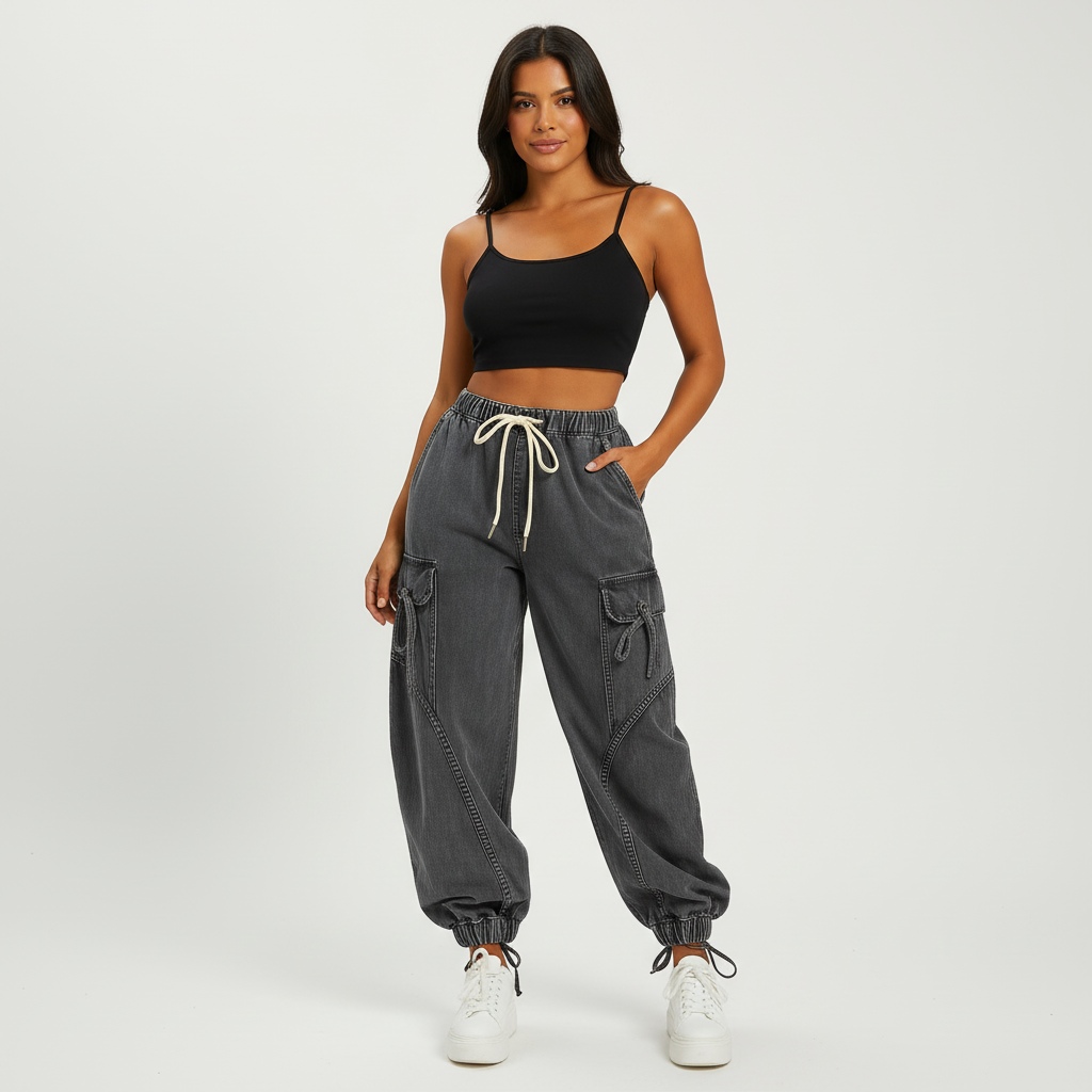 Drawcord denim jogger dames – Runway