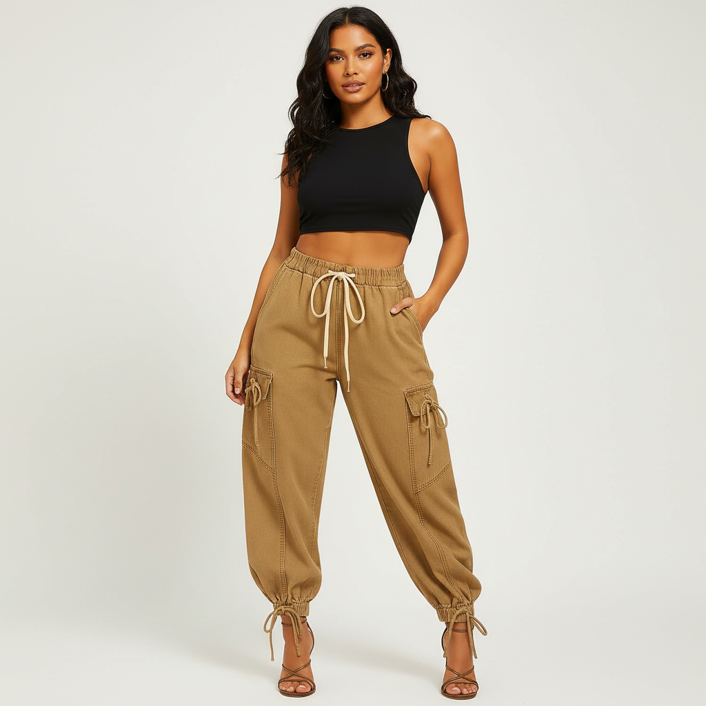 Drawcord denim jogger dames – Runway