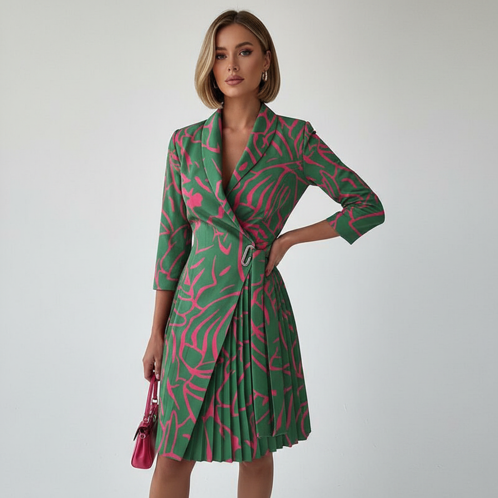 Elegant geplooid blazerjurk met ceintuur