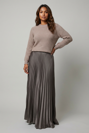 Elegant dames set met plissé rok en fijngebreide trui