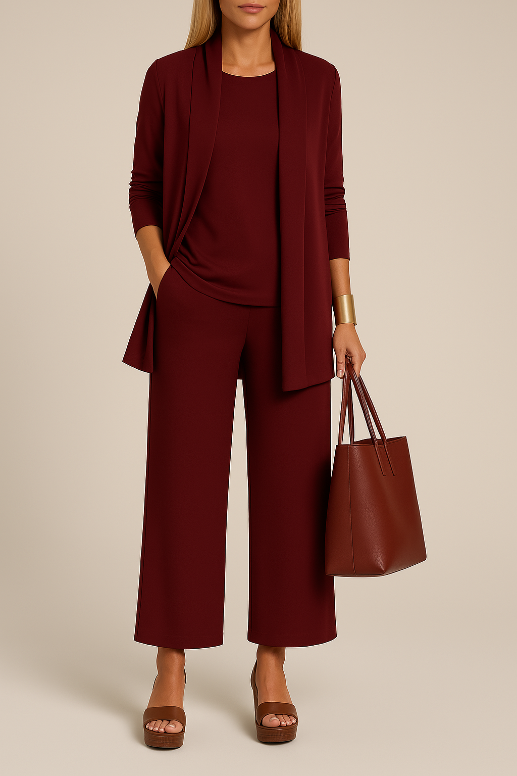 Elegant driedelig damespak met blazer en wijde pantalon - Camille