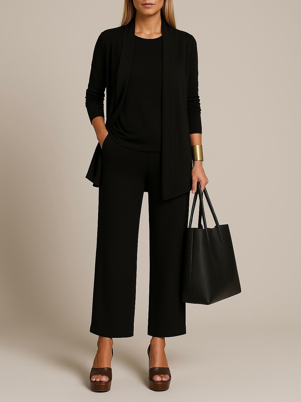 Elegant driedelig damespak met blazer en wijde pantalon - Camille