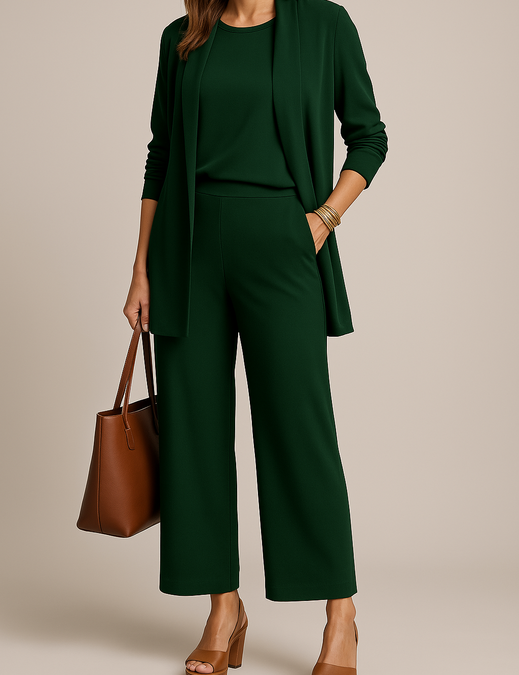 Elegant three-piece women's suit with blazer and wide-leg trousers - Camille