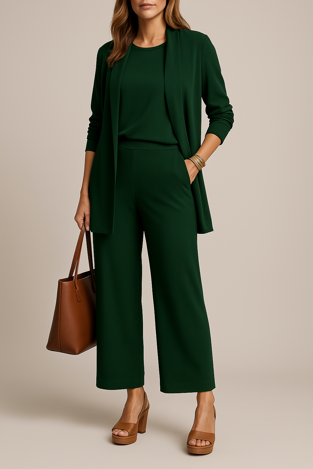 Elegant driedelig damespak met blazer en wijde pantalon - Camille