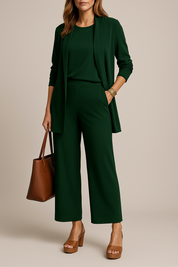 Elegant driedelig damespak met blazer en wijde pantalon - Camille