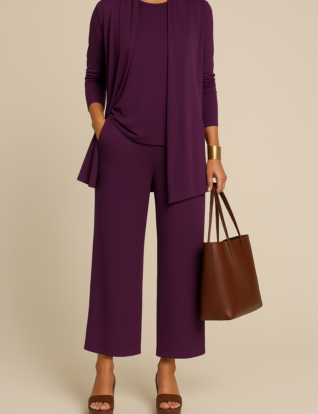 Elegant three-piece women's suit with blazer and wide-leg trousers - Camille