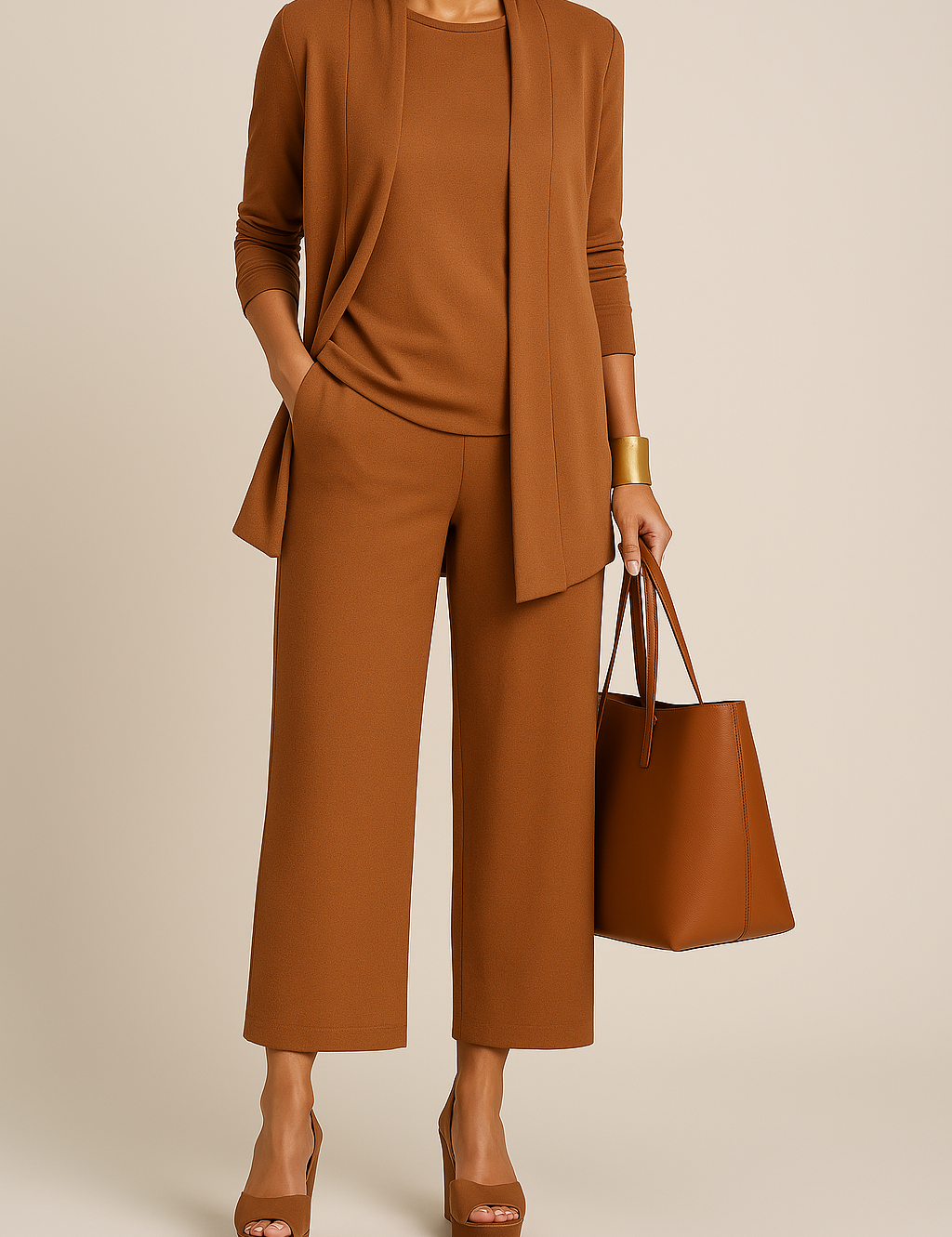 Elegant three-piece women's suit with blazer and wide-leg trousers - Camille
