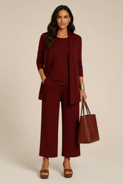 Elegant driedelig damespak met blazer en wijde pantalon - Camille
