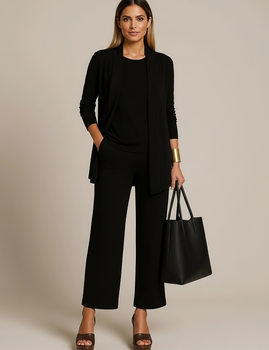Elegant three-piece women's suit with blazer and wide-leg trousers - Camille