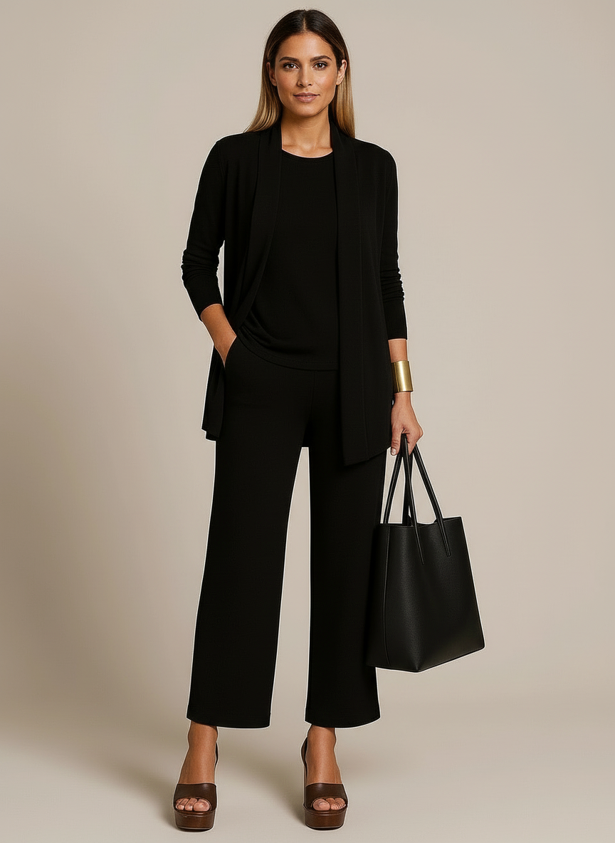 Elegant driedelig damespak met blazer en wijde pantalon - Camille