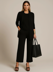 Elegant driedelig damespak met blazer en wijde pantalon - Camille