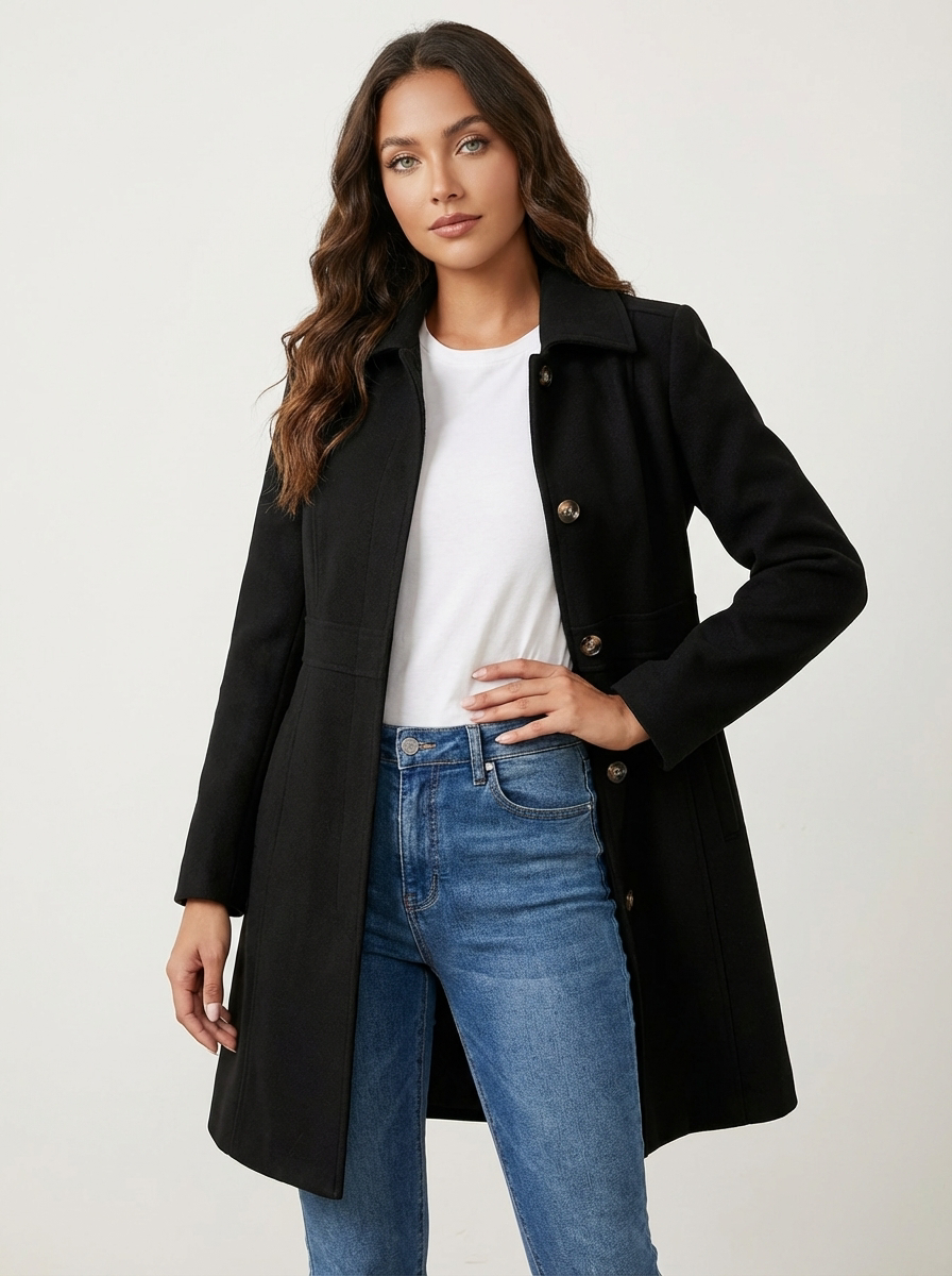 Elegante A-lijn damesmantel met knoopsluiting – Josephine