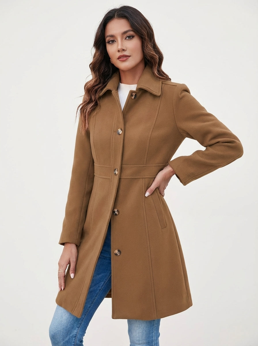Elegante A-lijn damesmantel met knoopsluiting – Josephine