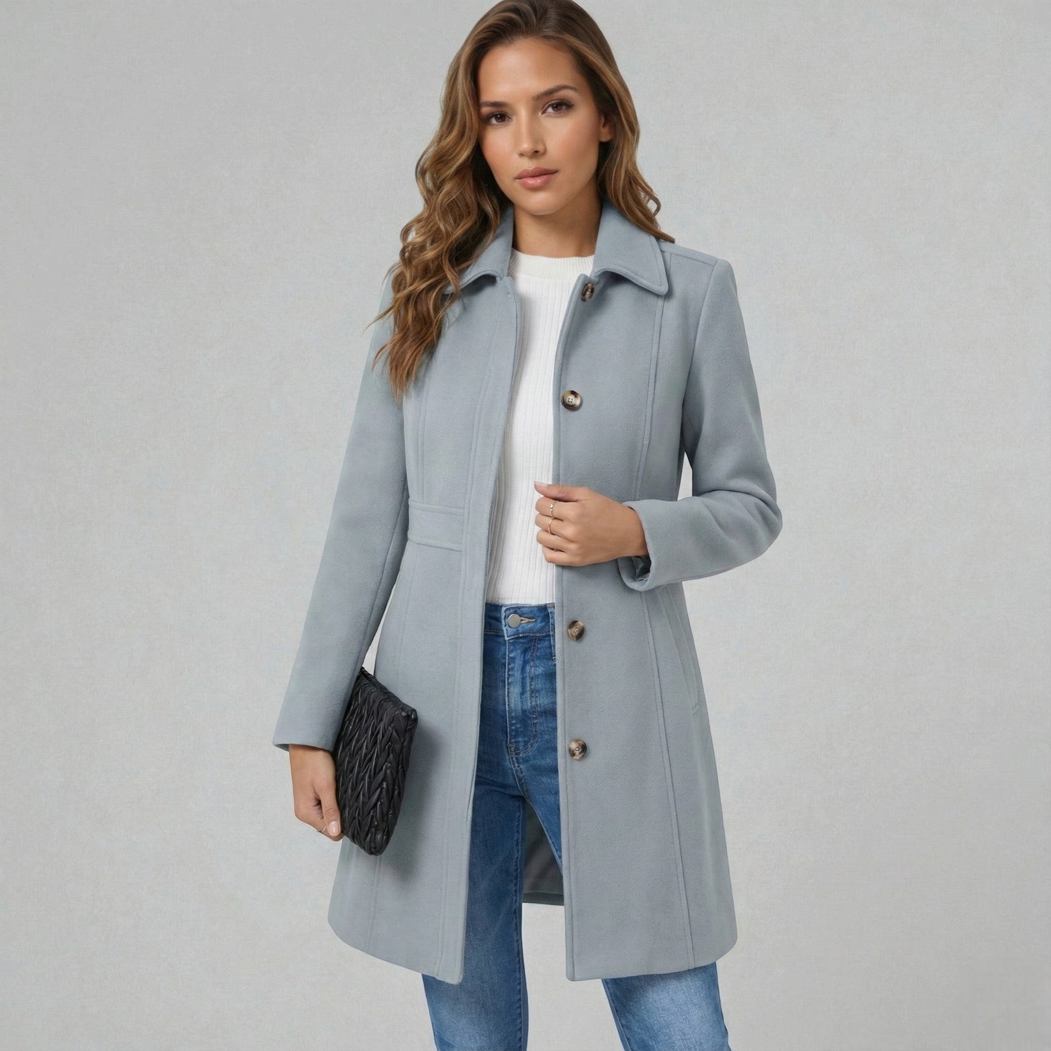 Elegant A-line women's coat with button fastening – Josephine