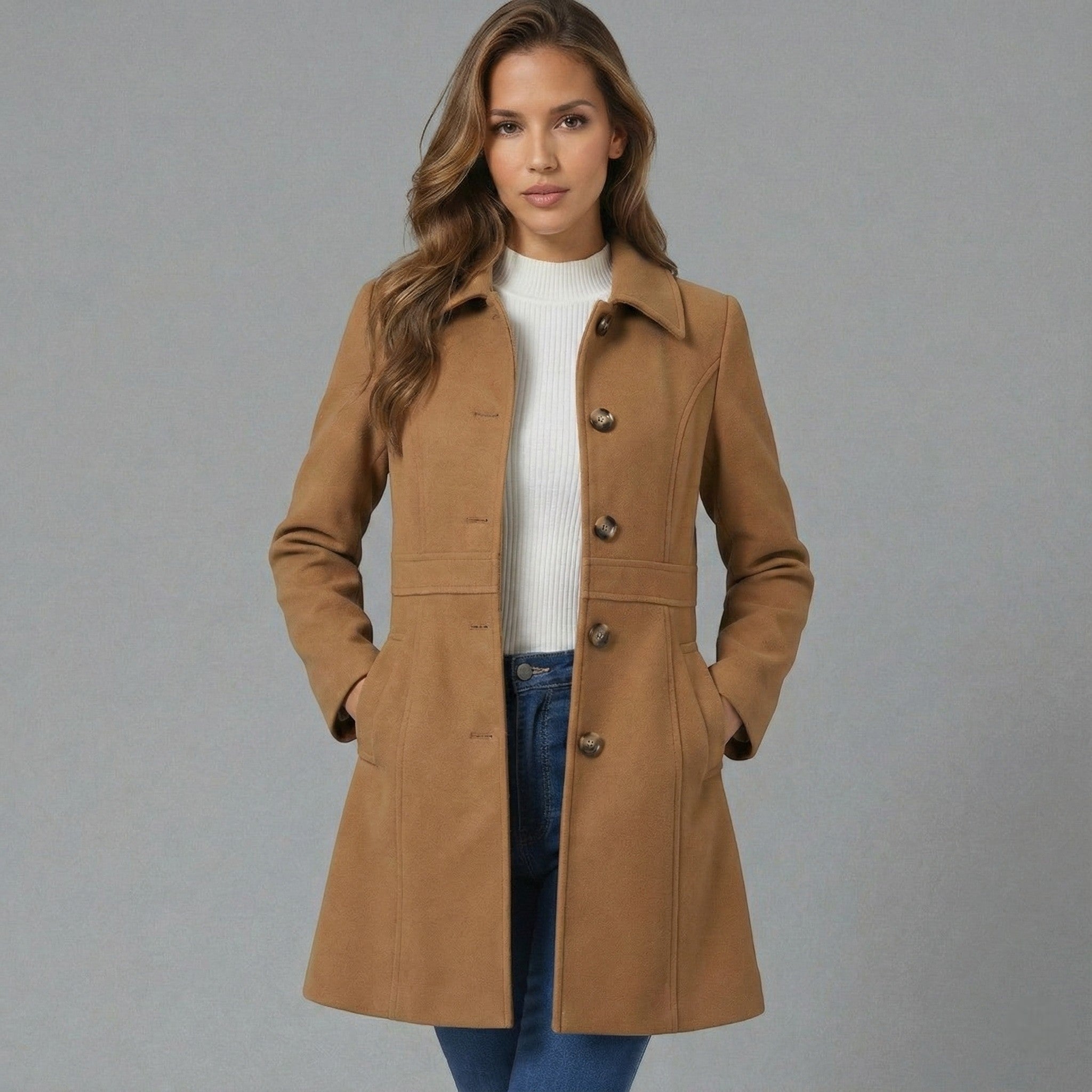 Elegant A-line women's coat with button fastening – Josephine