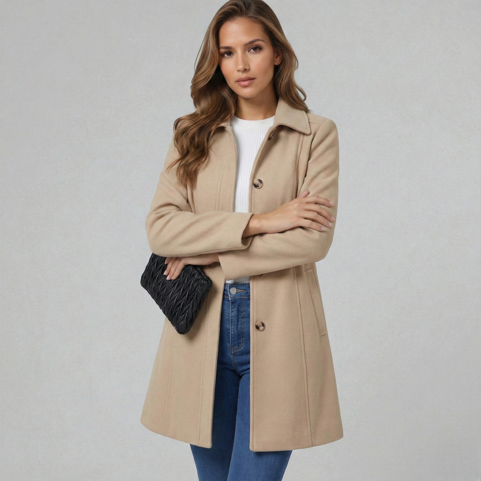 Elegant A-line women's coat with button fastening – Josephine