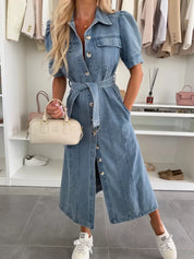 Elegante Denim Jurk met Strikceintuur - Isabella