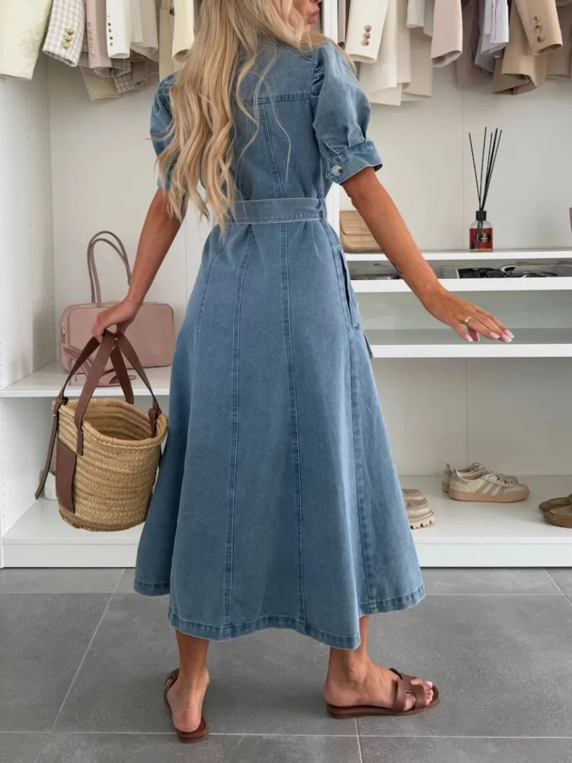 Elegante Denim Jurk met Strikceintuur - Isabella