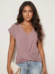 Elegante V-hals top met gedrapeerd detail - Mila