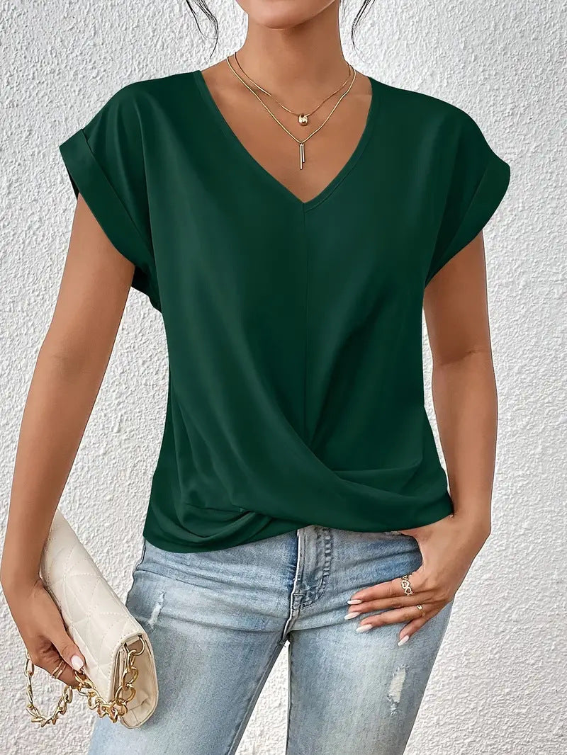 Elegante V-hals top met gedrapeerd detail - Mila