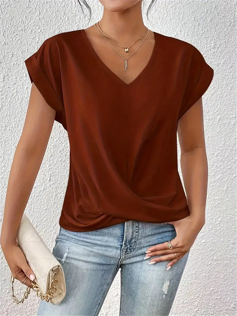 Elegante V-hals top met gedrapeerd detail - Mila
