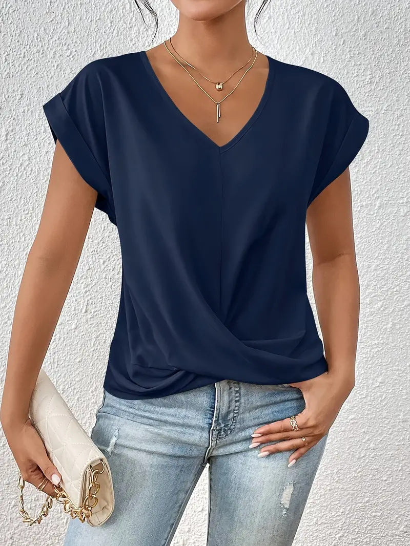 Elegante V-hals top met gedrapeerd detail - Mila