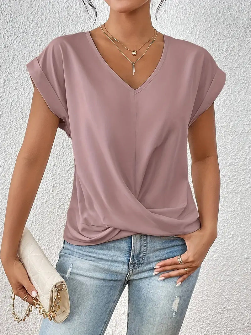 Elegante V-hals top met gedrapeerd detail - Mila