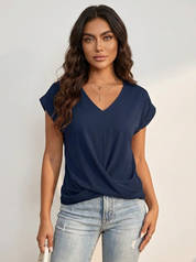 Elegante V-hals top met gedrapeerd detail - Mila