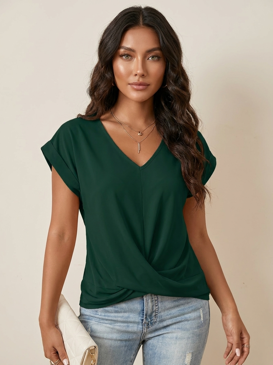 Elegante V-hals top met gedrapeerd detail - Mila