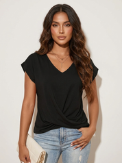 Elegante V-hals top met gedrapeerd detail - Mila