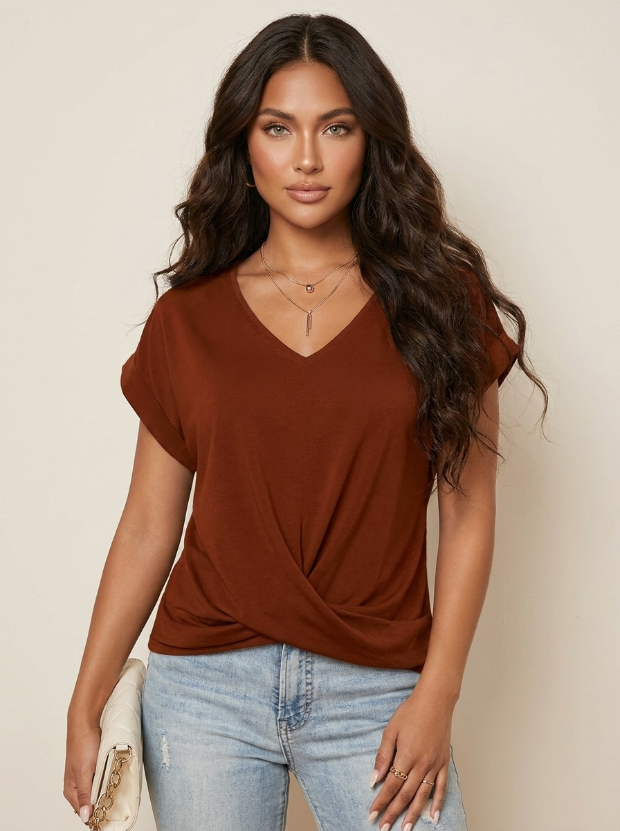 Elegante V-hals top met gedrapeerd detail - Mila